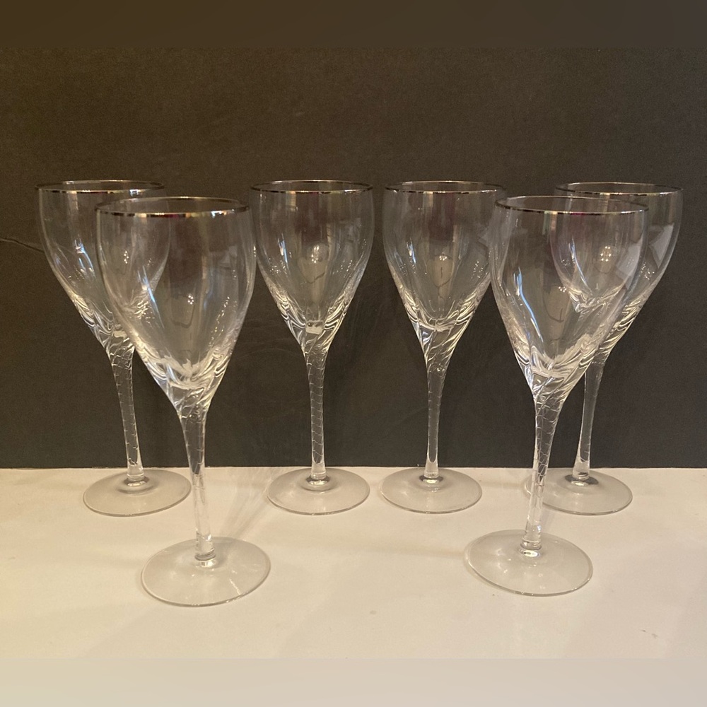 Lenox Millennium Encore Platinum Crystal Wine glasses 6 piece set swirl stem 8”